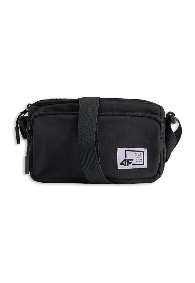 4f Borseta Crossbody pentru Femei - Junior - Negru Intens - Poliester - Stil Sportiv - Dimensiuni 19x12 cm - Curea Reglabila - Compartiment cu Fermoar - AW25