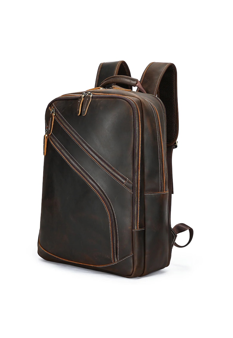 Rucsac piele naturala - Crazy horse - - Maro taupe