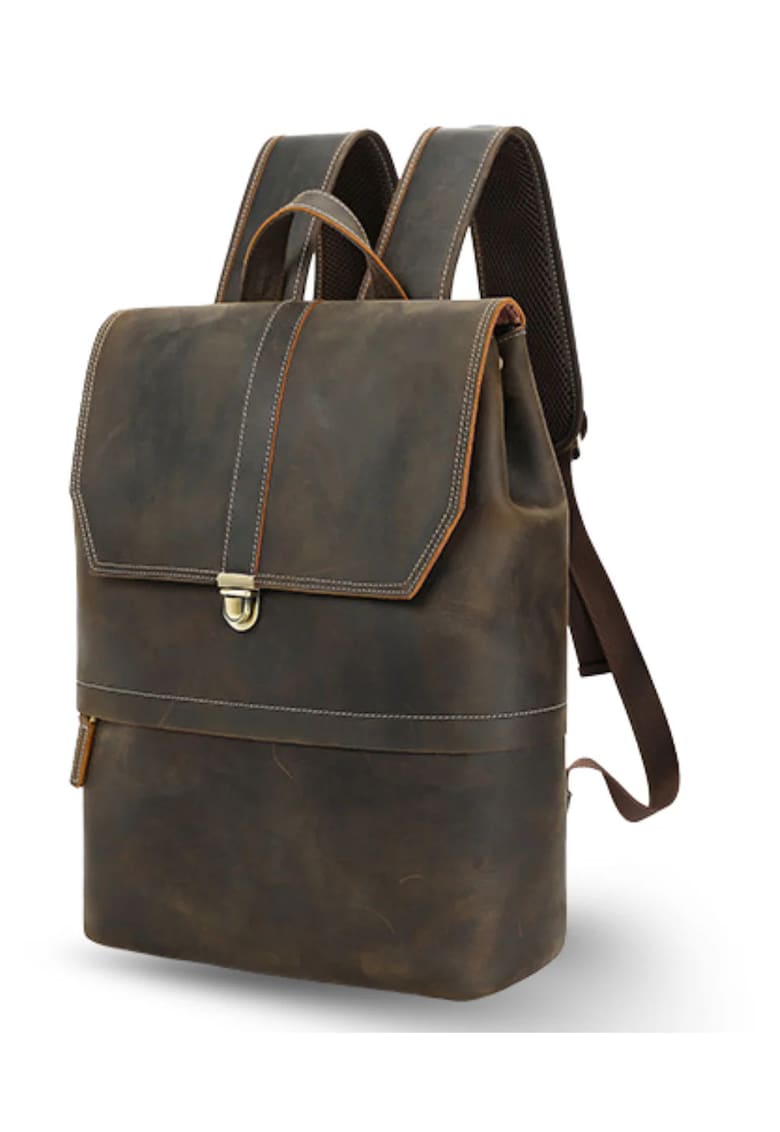 Rucsac laptop 15 -6inch din piele Crazy Horse - Guard - retro business - spate respirabil - maro