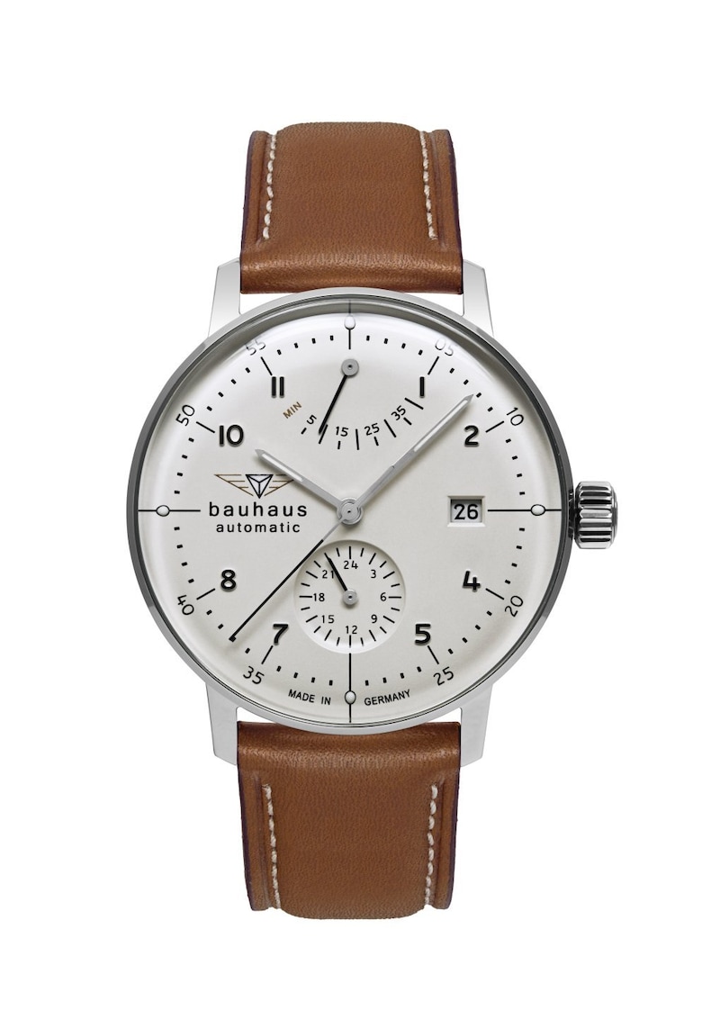 Ceas barbatesc Bauhaus 20661 - 41mm - alb - cu curea din piele 20mm