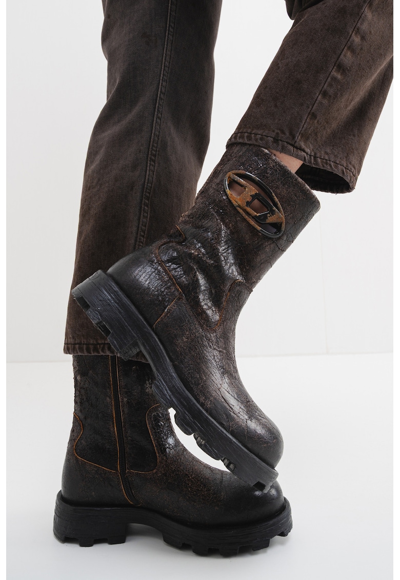 Cizme mid-calf din piele Hammer - Maro inchis