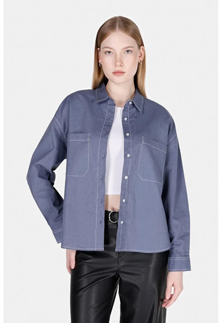 Camasa din amestec de in si denim cu design asimetric
