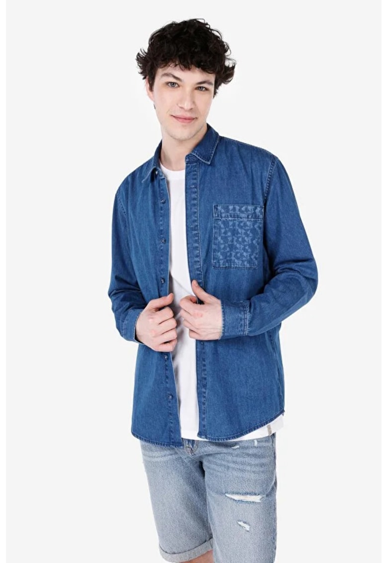 Camasa din denim cu buzunar aplicat