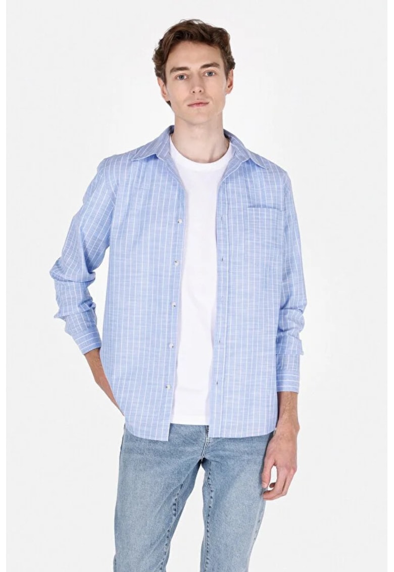 Camasa barbateasca albastra regular fit - bumbac