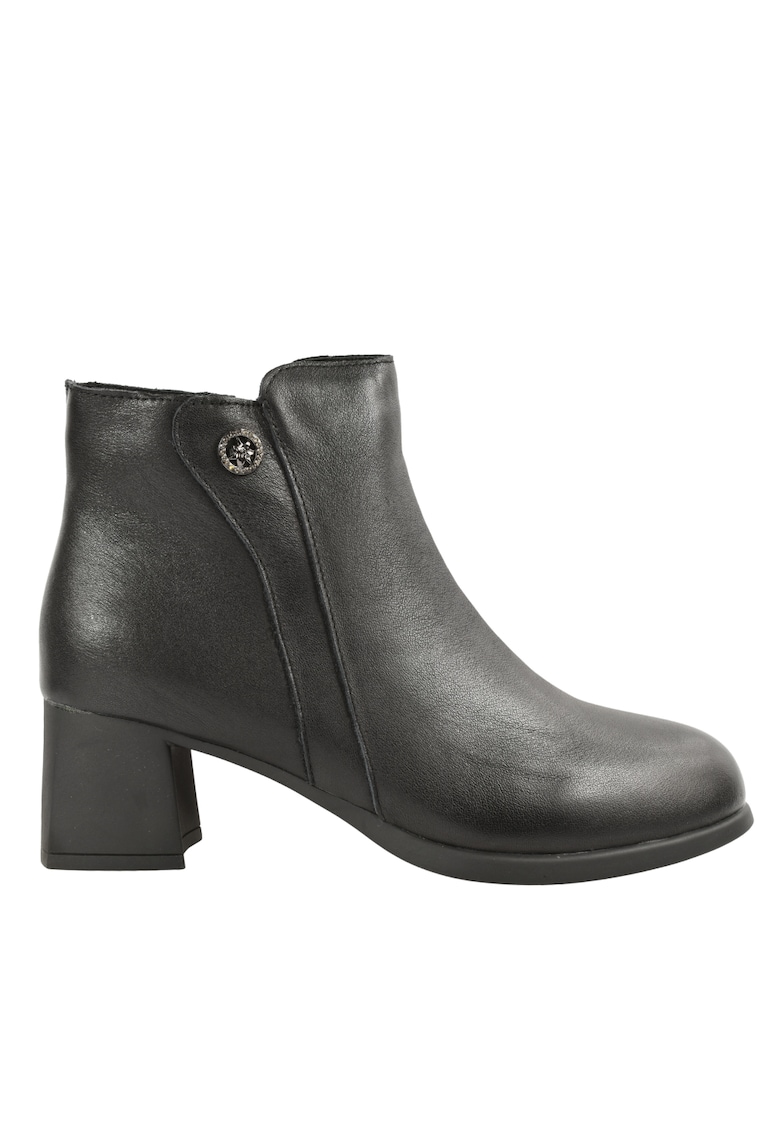 Ghete casual - dama - 8858 - negru - piele naturala - cu toc - Negru