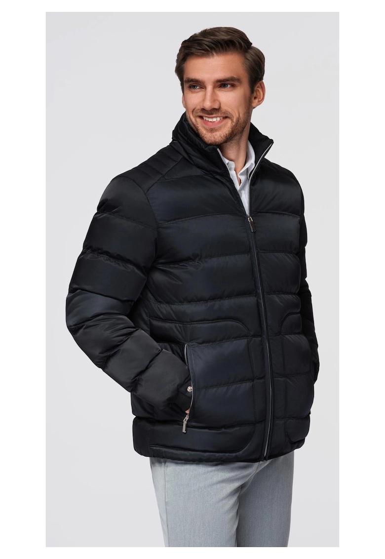 Jacheta matlasata lucioasă cu guler înalt OM-JALP-0218 - Negru