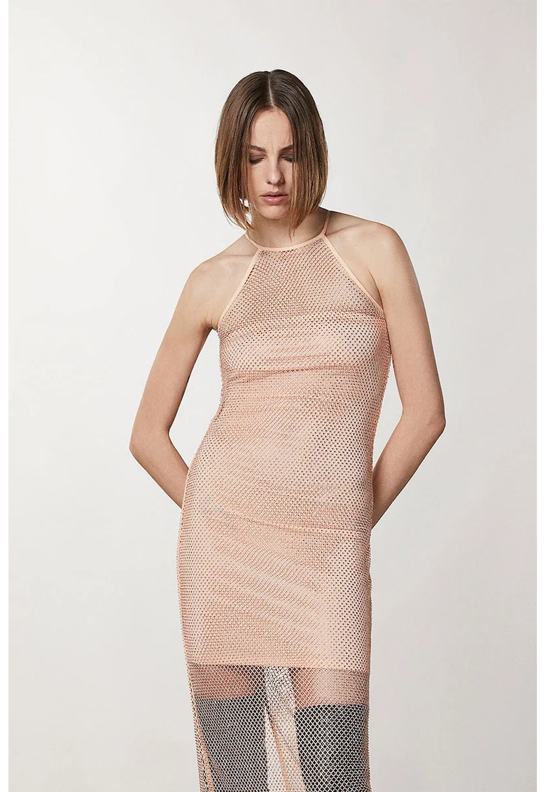 Rochie midi din plasa cu strasuri cu jupa asortata