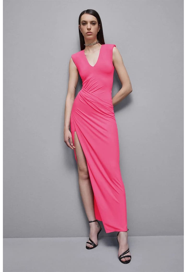 Rochie lunga cu drapaje laterale - Roz