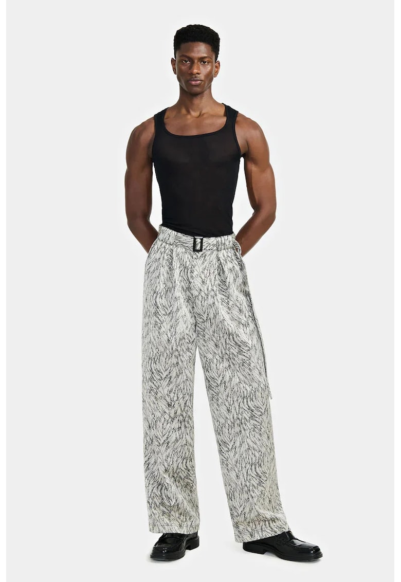 Pantaloni largi cu curea in talie - Gri