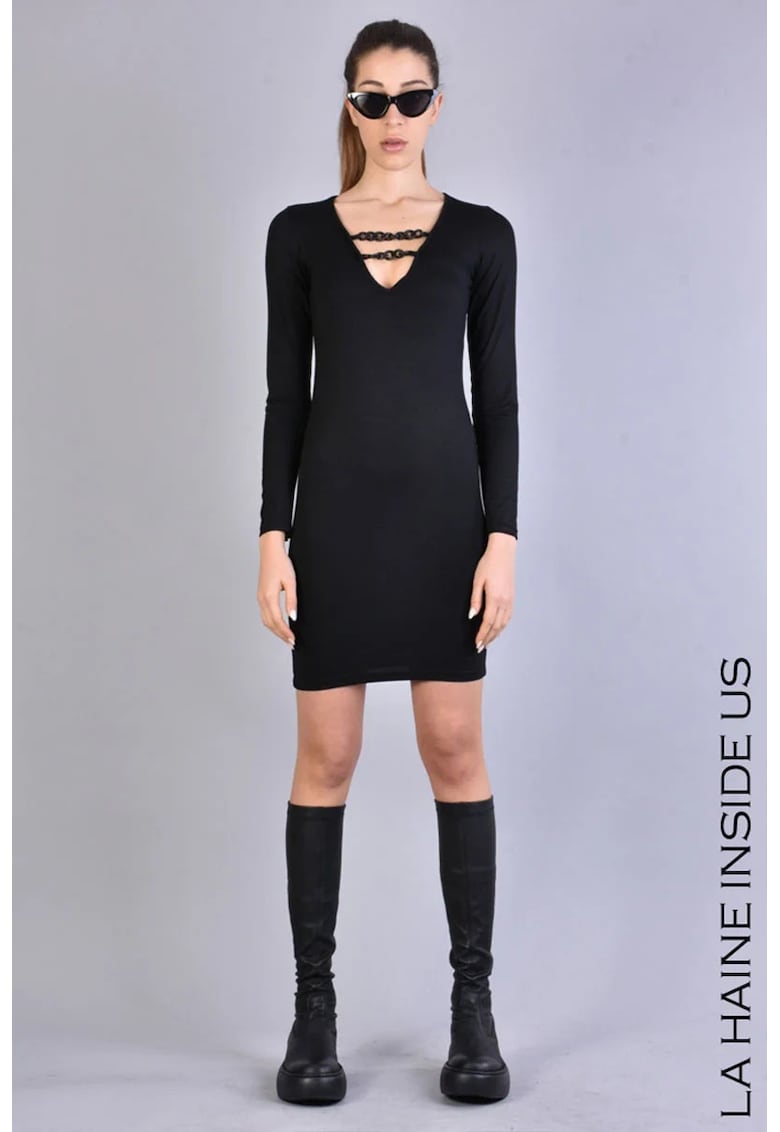 Rochie mini - cambrata - cu maneci lungi si decolteu in V