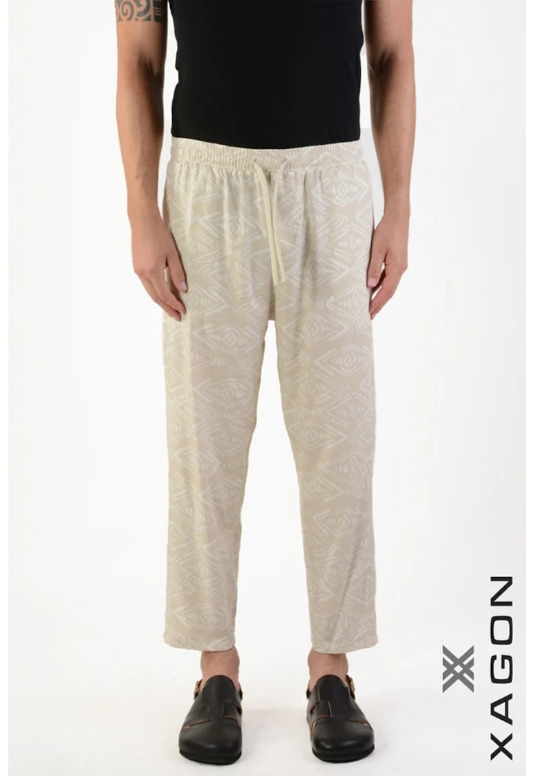 Pantaloni casual fit cu elastic si snur in talie - Bej