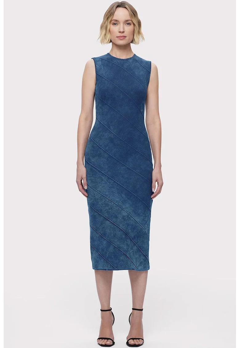 Rochie midi fara maneci cu aspect de denim si inchidere la spate prin fermoar