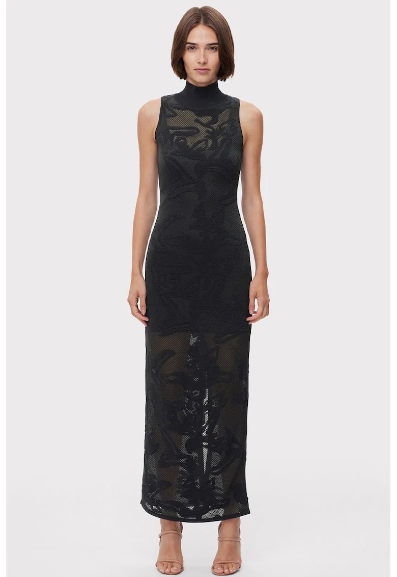 Rochie transparenta pana la glezna - fara maneci si guler inalt - Negru