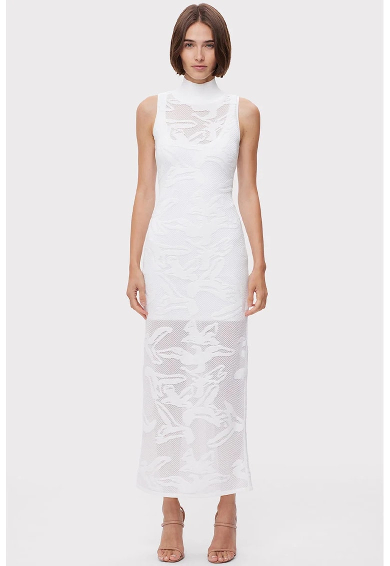 Rochie transparenta pana la glezna - fara maneci si guler inalt - Alb