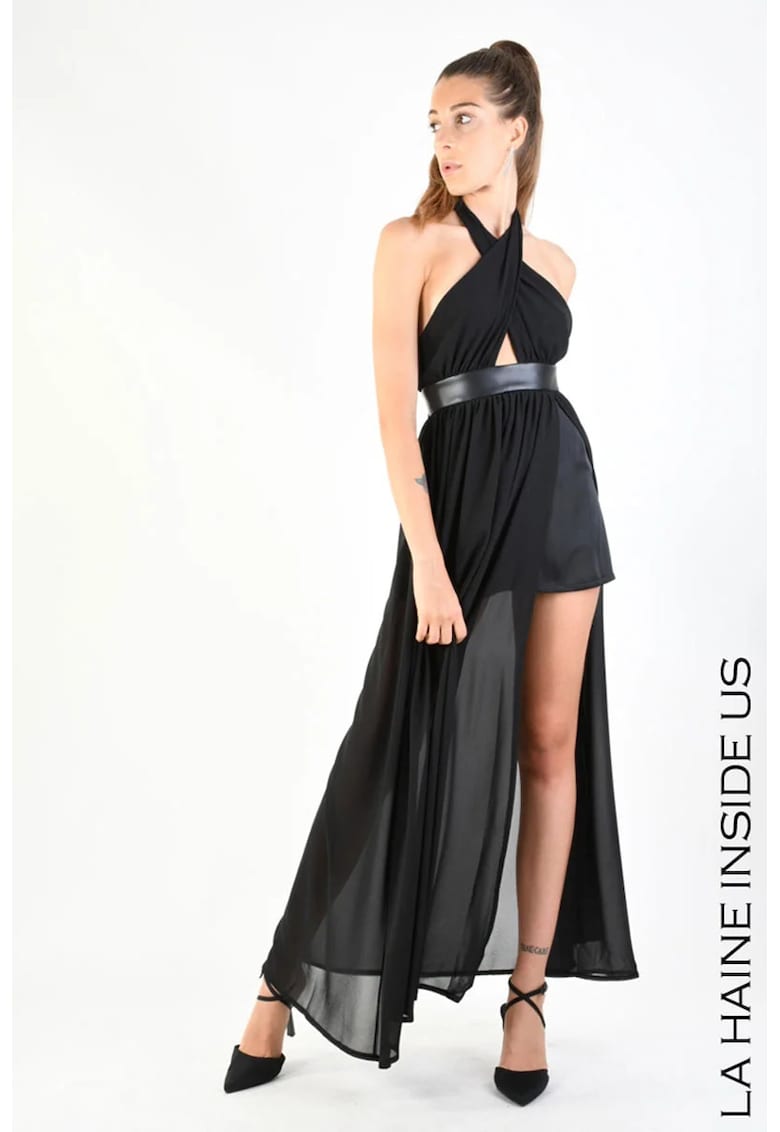 Rochie lunga asimetrica cu spatele gol - Negru -