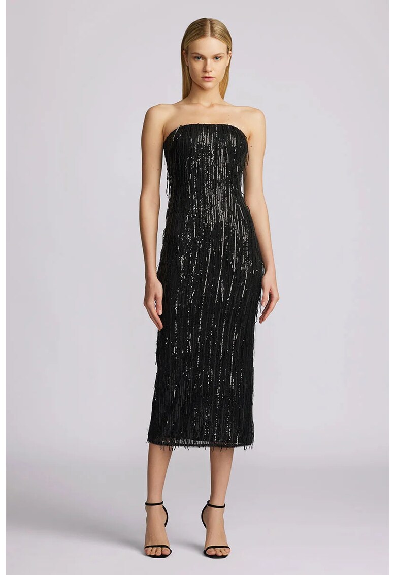 Rochie midi cu franjuri si paiete - Negru