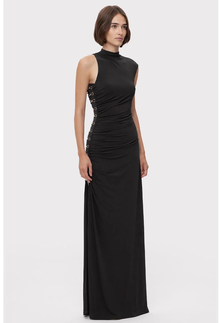 Rochie maxi - cu un umar decupat si detalii metalice - Negru