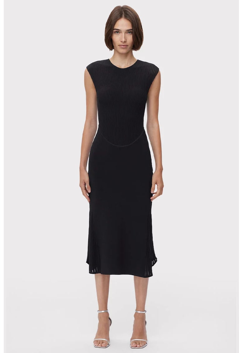 Rochie midi fara maneci si decolteu rotund - Negru