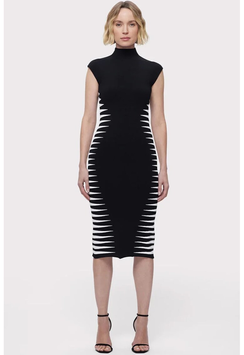 Rochie midi fara maneci si guler inalt