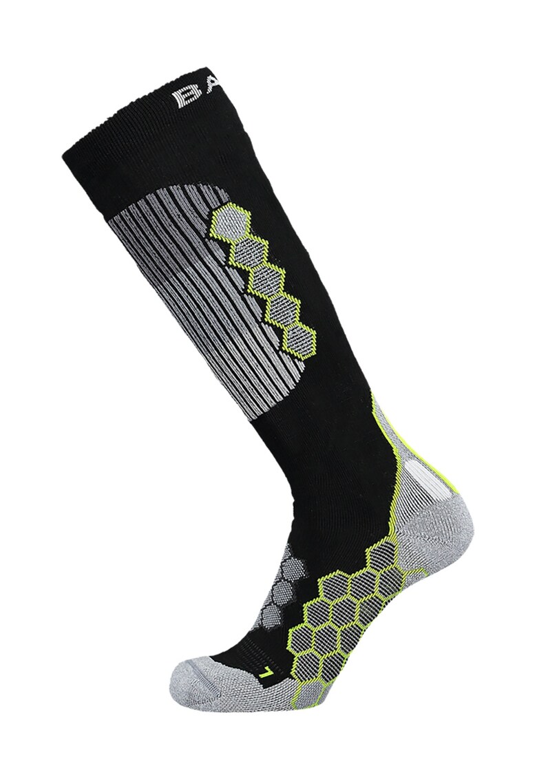 Sosete din amestec de lana cu model - pentru schi - Negru/Gri deschis melange/Verde lime