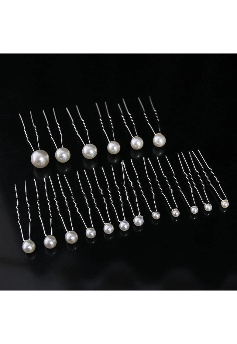 Set 18 ace de par - argintii - cu perle - Elvard C15 -
