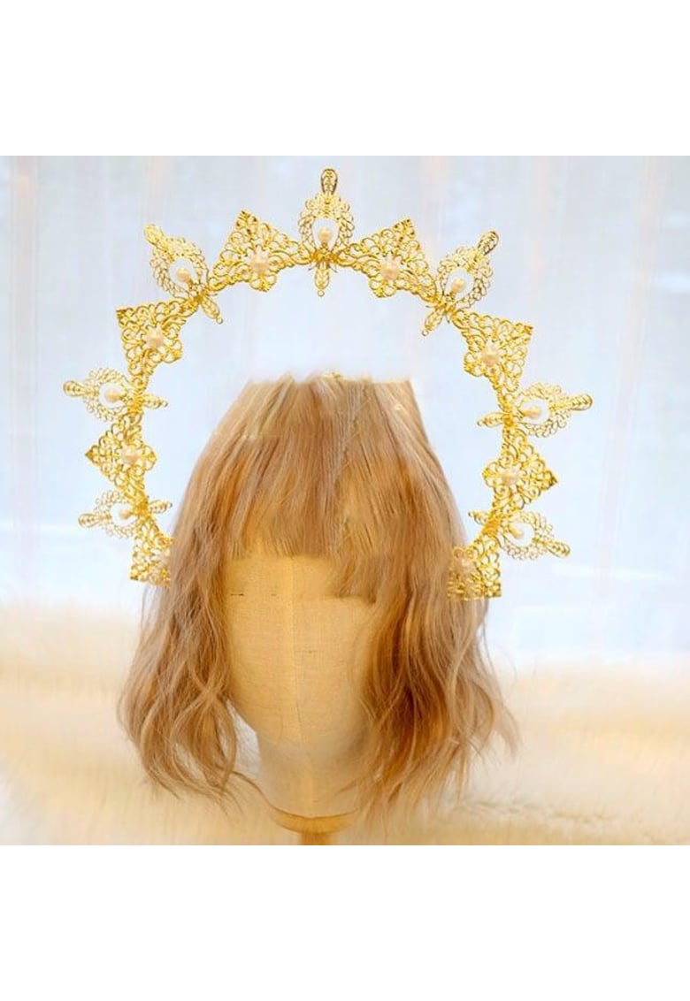 Tiara Halo - handmade - aurie - cu perle - Caterina C4 -