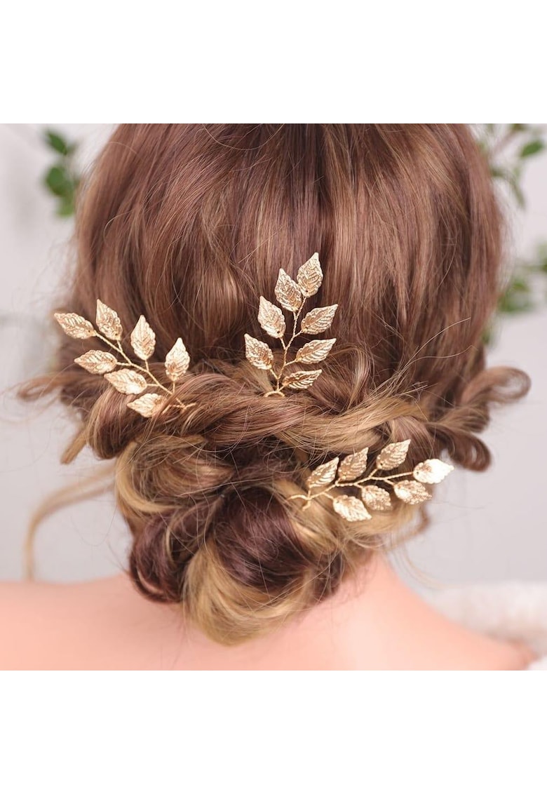 Set 3 accesorii de par - aurii - cu frunzulite - Thilda C11 -