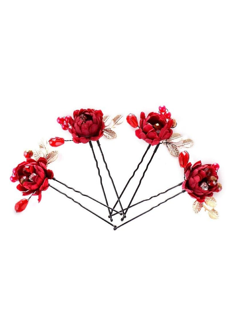 Set 4 accesorii par - negre - cu flori rosii - Marilene C2
