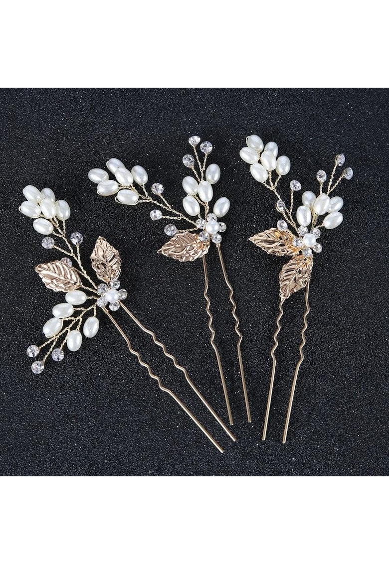 Set 3 accesorii par - aurii - cu perlute si pietre - Maribel C3