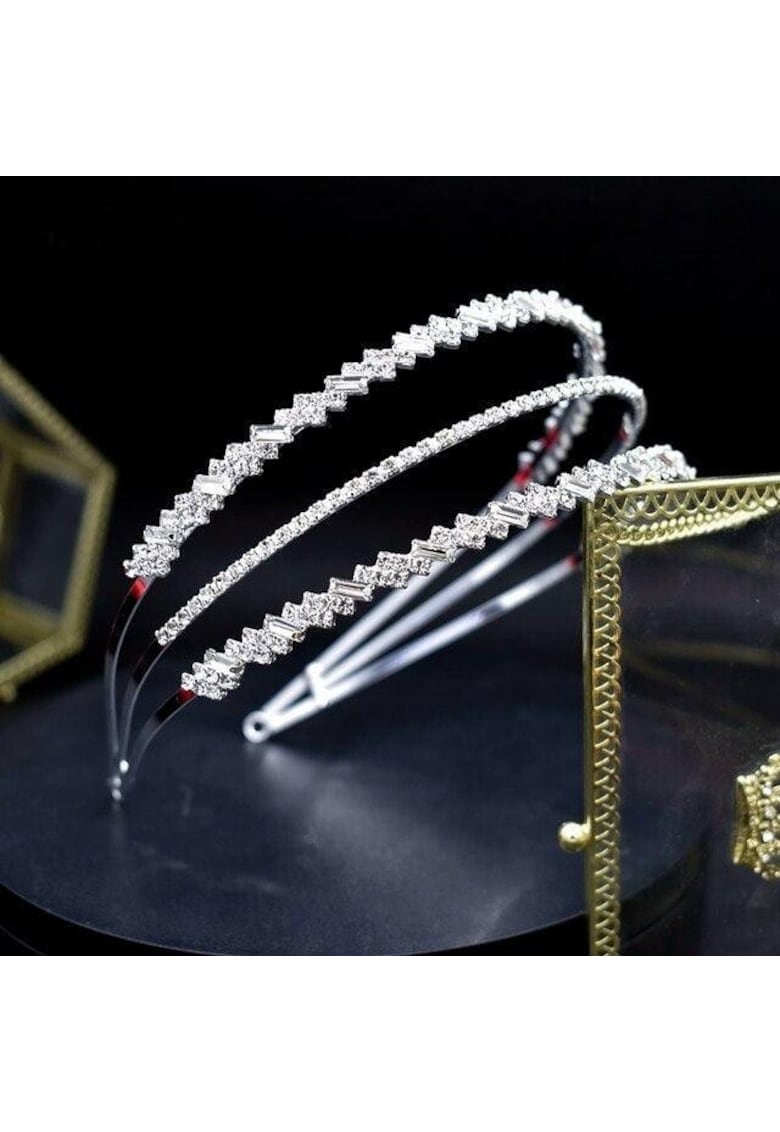 Diadema argintie - in 3 straturi - cu pietre - Ingrid C1