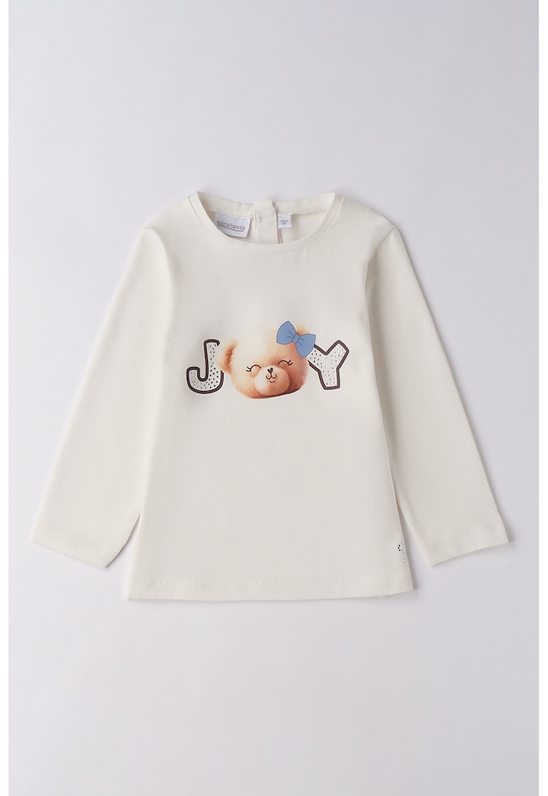 Bluza cu imprimeu pe piept - Alb fildes/Maro/Bej