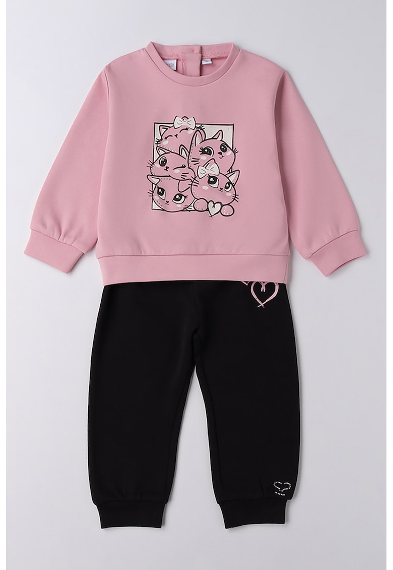 Trening cu imprimeu cu pisici - Alb/Negru/Roz pastel