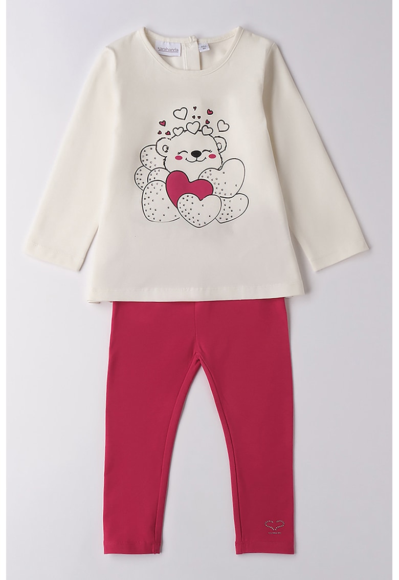 Set de bluza cu imprimeu cu urs si colanti