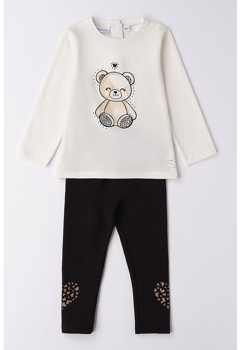 Set de bluza si pantaloni - Alb fildes/Negru/Maro deschis
