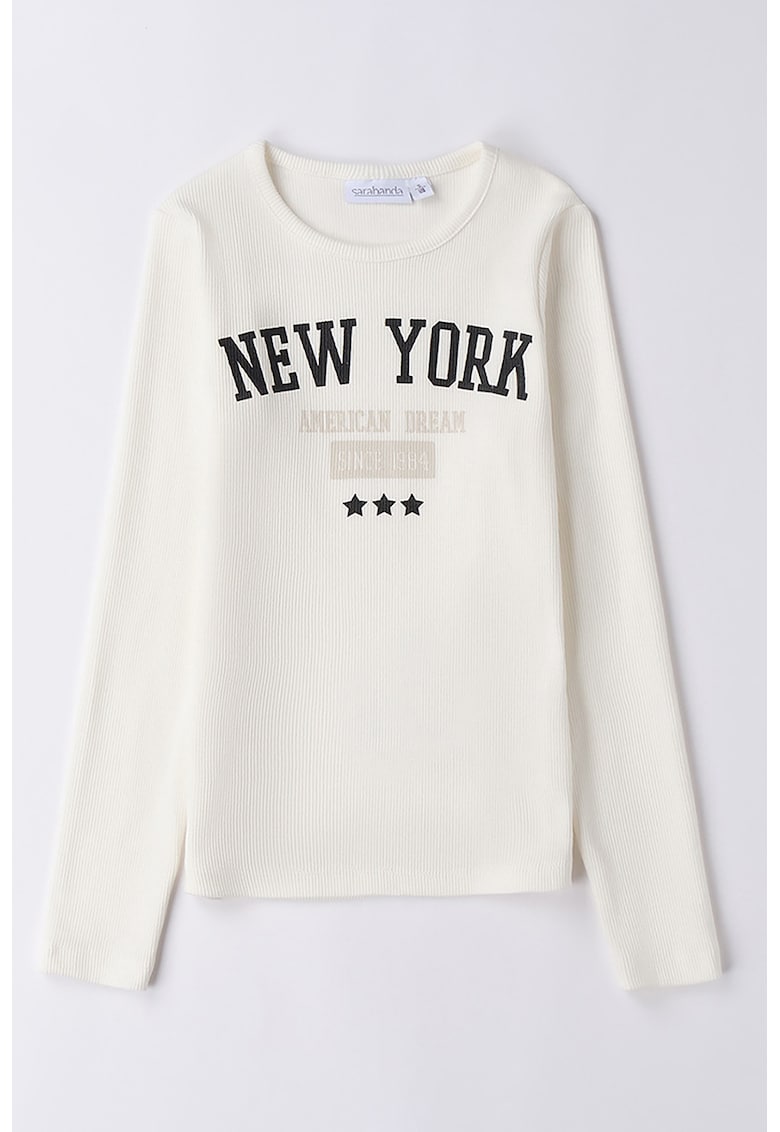 Bluza cu imprimeu text - Alb/Negru/Maro deschis