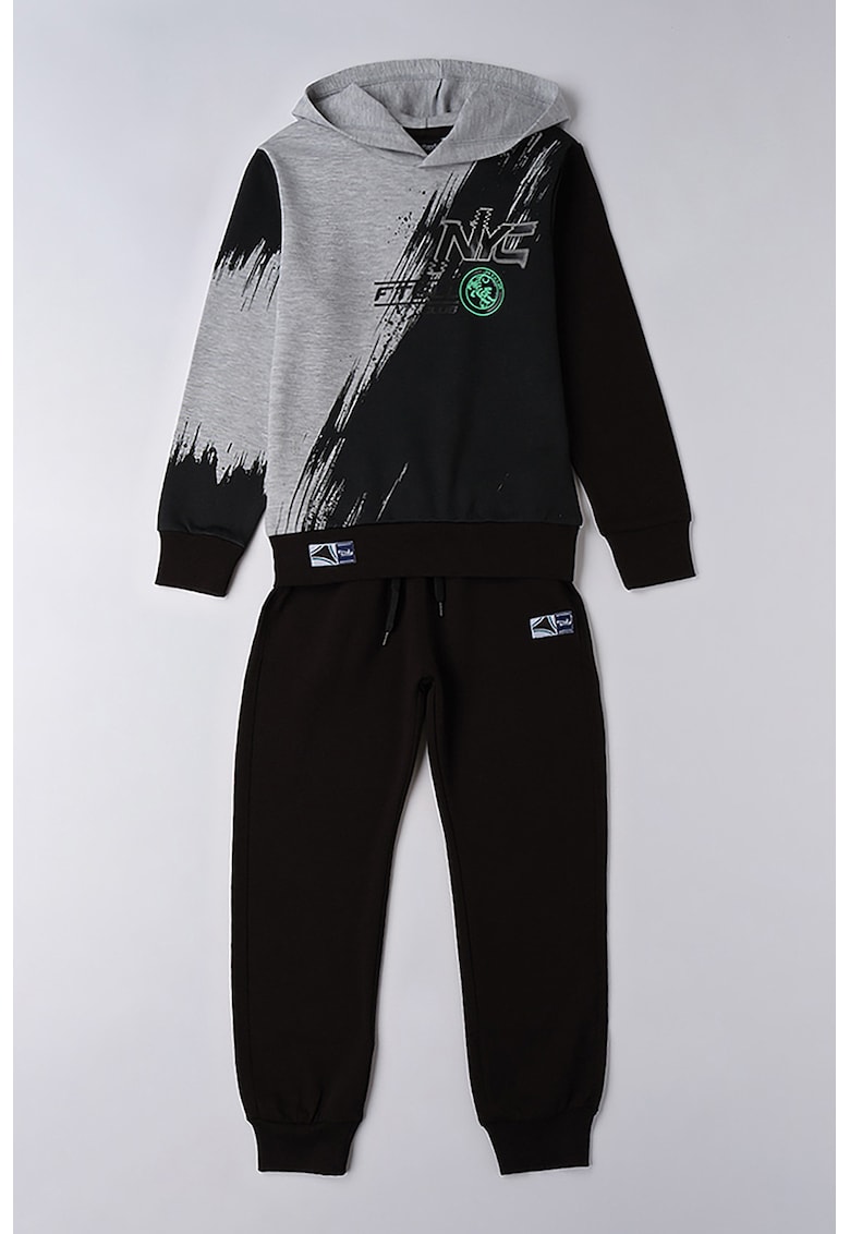 Trening din amestec de bumbac cu imprimeu text Trening din amestec de bumbac cu imprimeu text