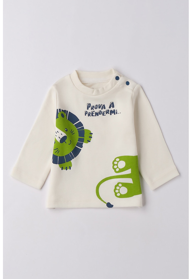 Bluza de bumbac cu imprimeu - Verde/Alb fildes/Bleumarin