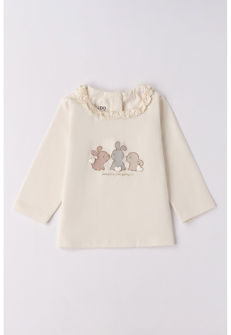 Bluza cu decolteu rotund si imprimeu cu iepure