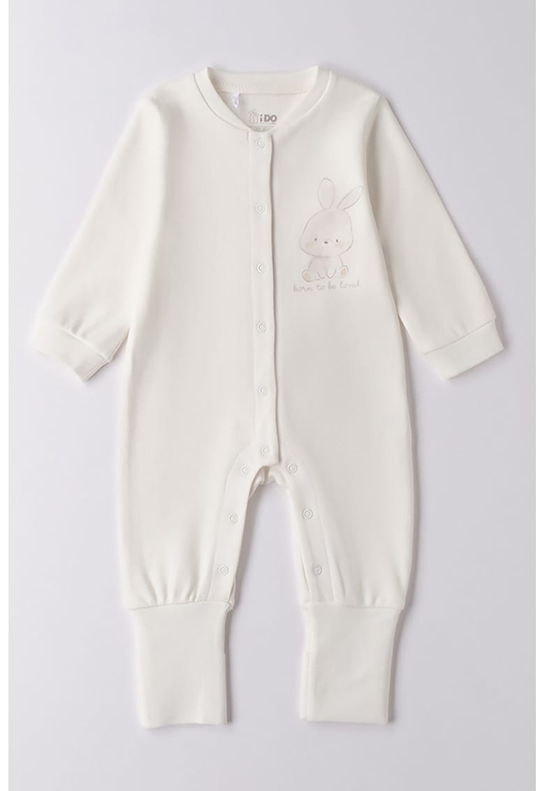 Salopeta de bumbac cu capse - Alb fildes