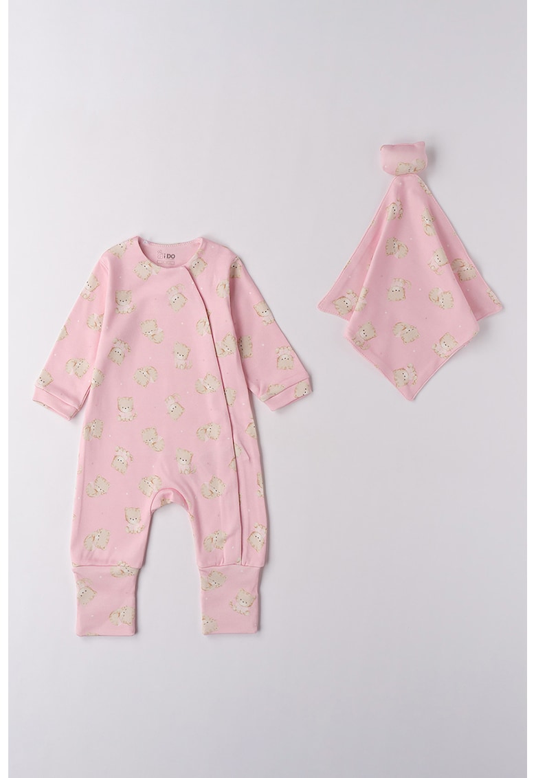 Set de salopete si patura cu imprimeu cu urs - 2 piese