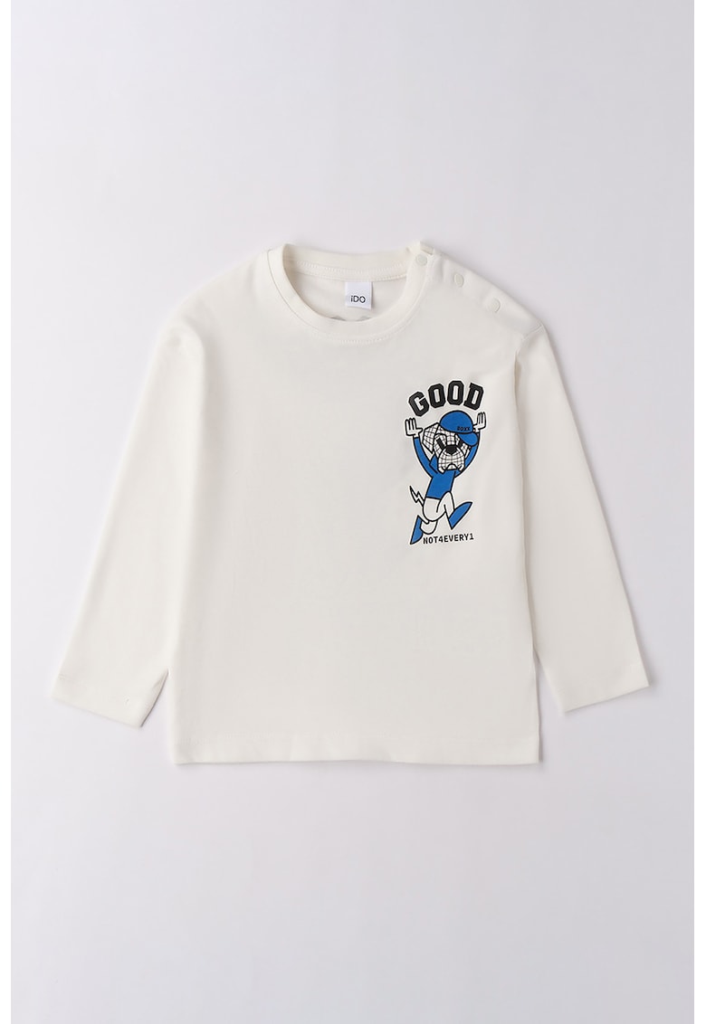 Bluza de bumbac cu decolteu la baza gatului - Alb
