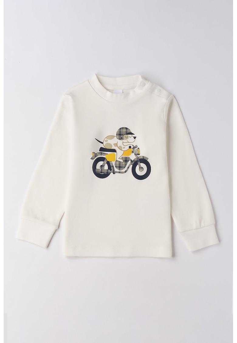 Bluza de bumbac cu imprimeu motocicleta - Alb
