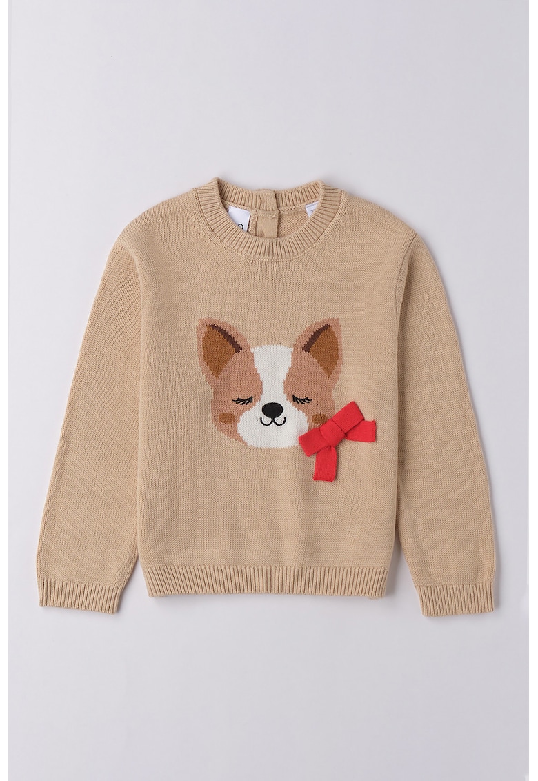 Pulover din amestec de lana cu funda - Maro camel