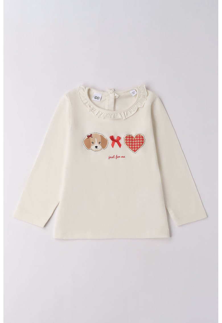 Bluza cu decolteu cu volane - Crem