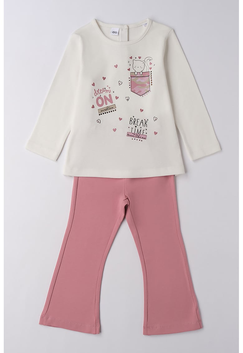 Set de bluza si pantaloni evazati - Roz prafuit/Crem