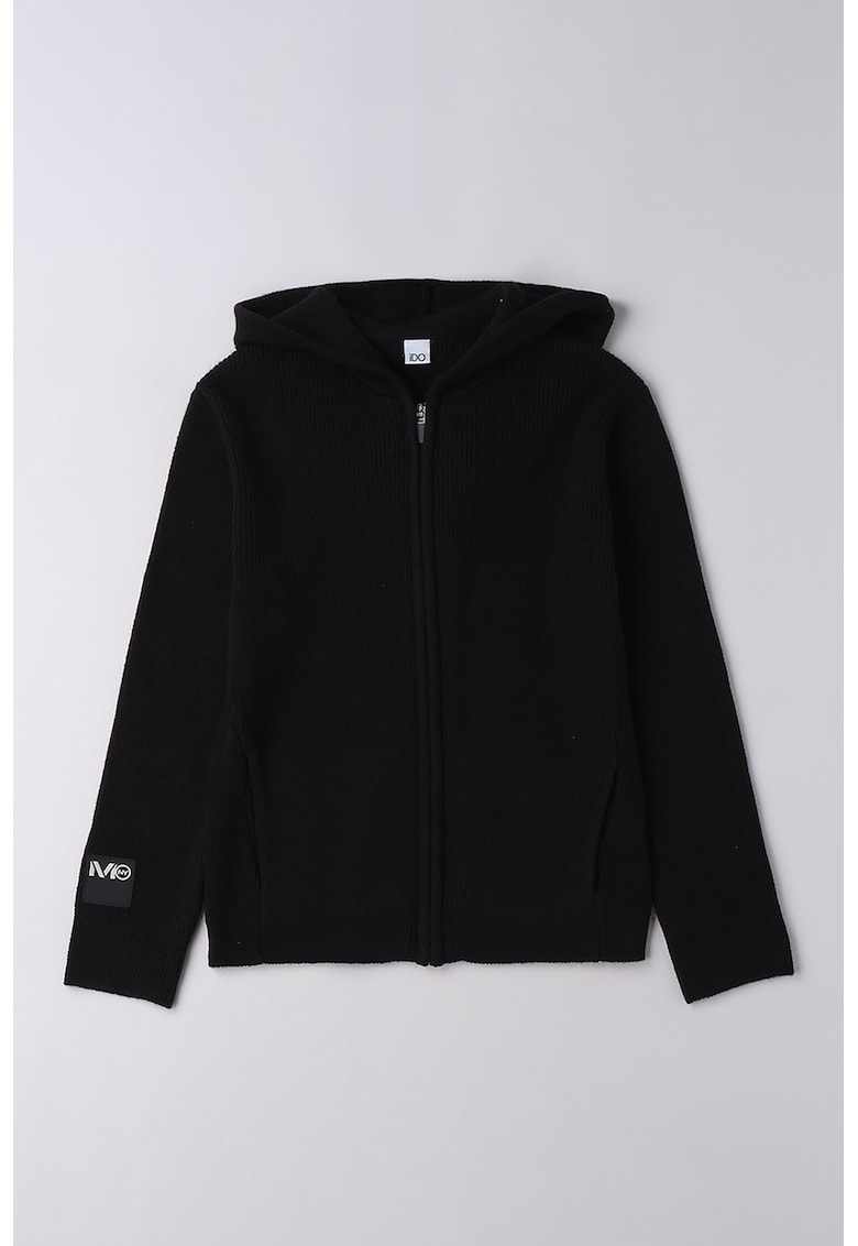 Cardigan din amestec de bumbac cu gluga si fermoar