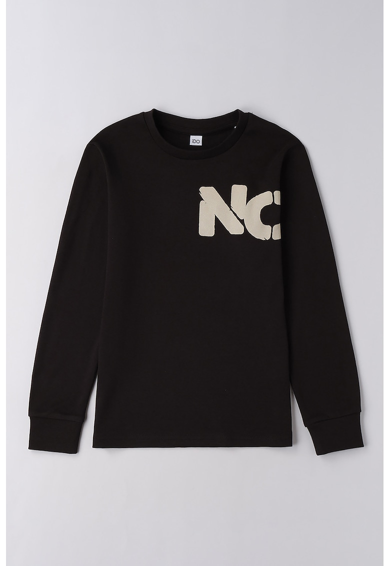 Bluza de bumbac cu decolteu la baza gatului - Negru stins