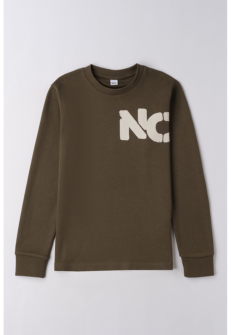 Bluza de bumbac cu decolteu la baza gatului - Kaki