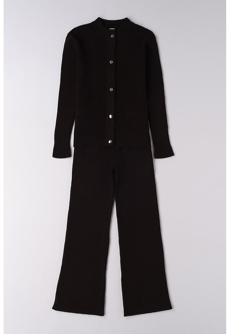 Set de bluza cu nasturi si pantaloni - 2 piese - Negru