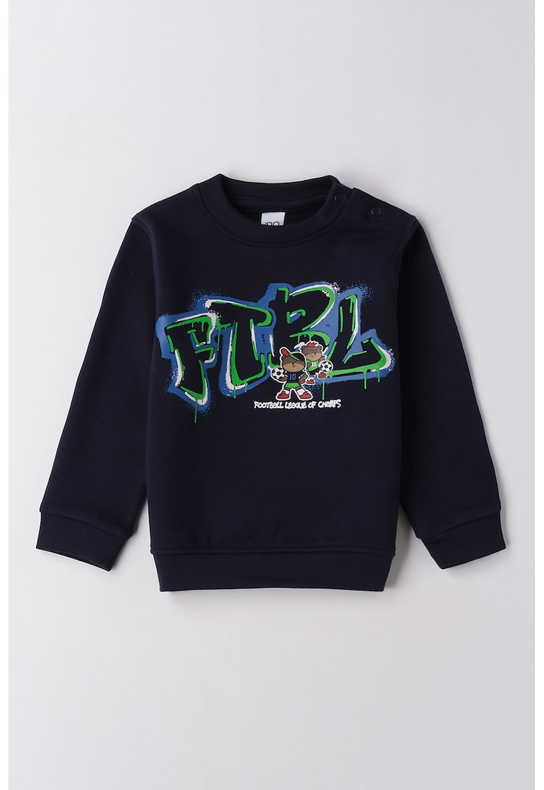 Bluza de trening cu imprimeu si decolteu la baza gatului - Albastru ultramarin